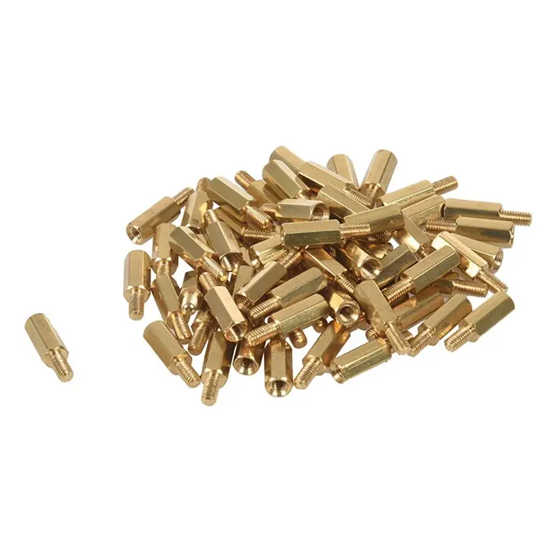 PORK-200 Pcs M3 Male X M3 Female 11Mm Length Brass Screw Thread PCB Stand-Off Spacers