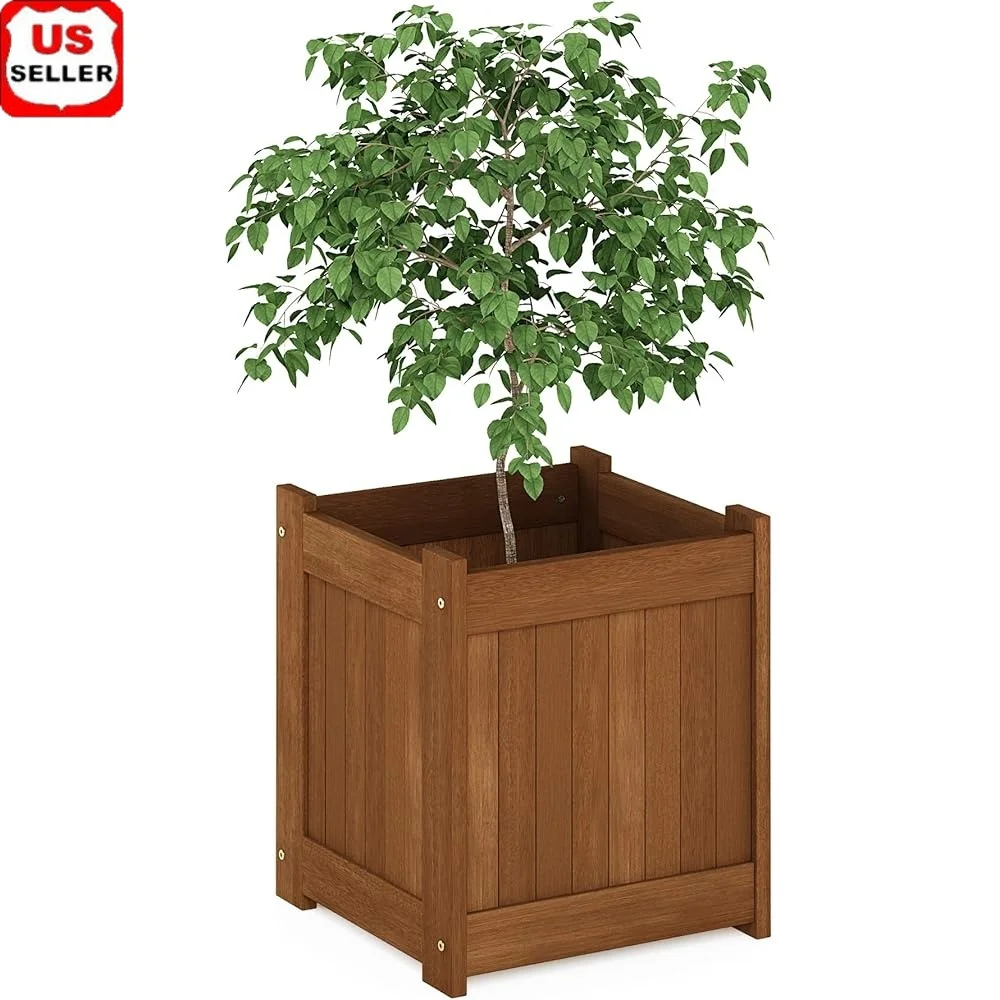 

Natural Hardwood Flower Box Durable Weather Resistant Planter Backyard Garden Patio Easy Assembly Small Plants 1-Pack