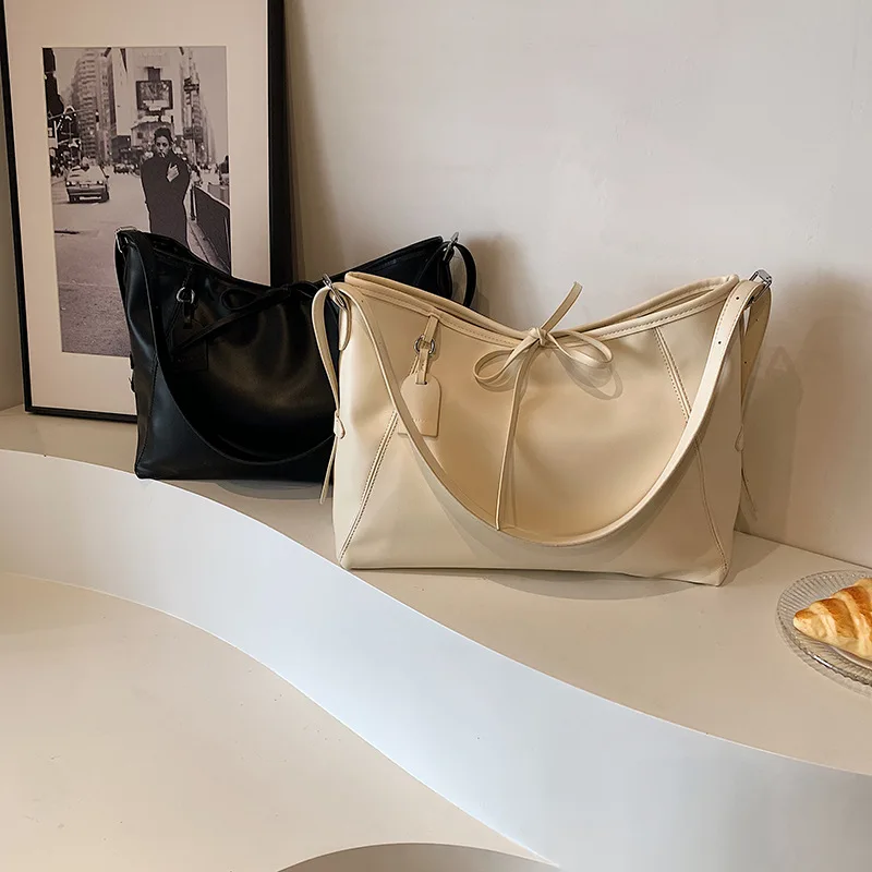 

2025 Spring Summer Minimalist Tote Bag - Oversized Vegan Leather Shoulder Purse, Convertible Work Commuter Bag for Women