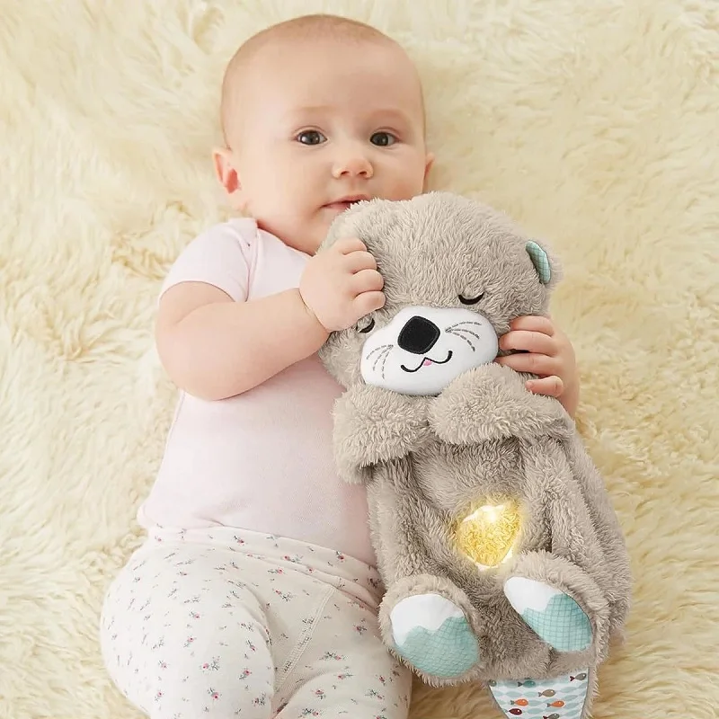 Baby Breathing Bear Baby Soothing Otter Plush Doll Toy Baby Kids Soothing Music Sleeping Companion Sound and Light Doll Toy Gift