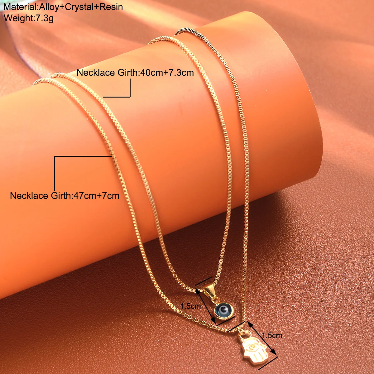 Mit Geschenkbox 2-teiliges Goldfarbenes Mehrlagiges Halsketten-Set für Frauen Böses Auge Hamsa-Hand Anhänger Vintage Boho Charm Schmuck Geschenk – Detail 10