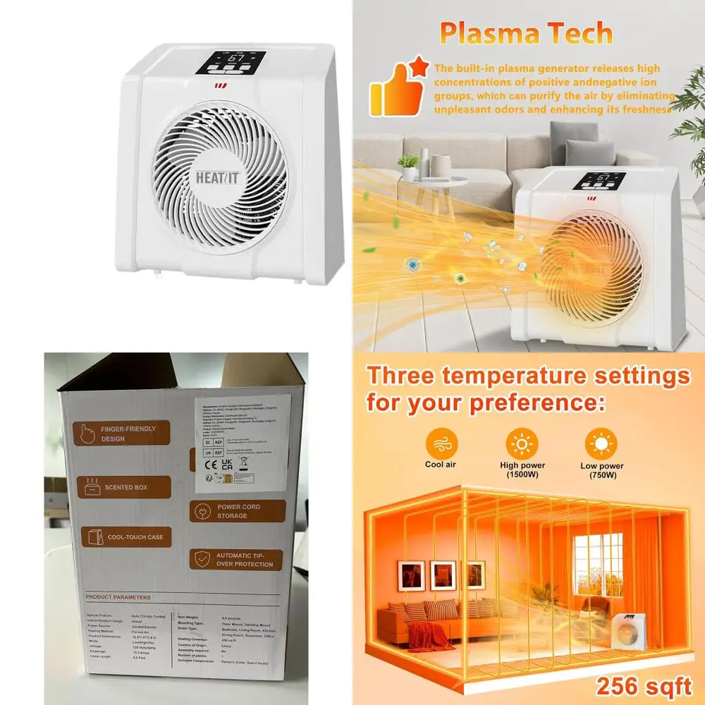 

Indoor Digital Thermostat Space Heater with Remote, Plasma & Ozone, 1-12H Timer, 1500W/750W, Ideal for Office/Bedroom, White