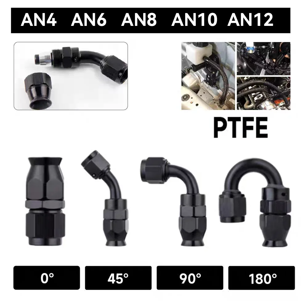 

Black Straight tube General Motors Hose End Connector Adapter 0 45 90 180 ° AN4 AN6 AN8 AN10 AN12 For Rotary PTFE Fuel Pipe