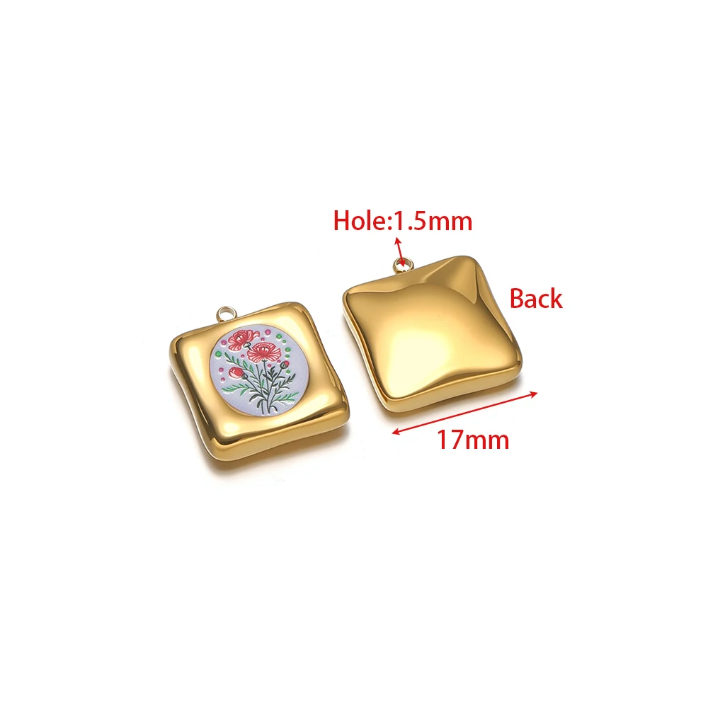 4 Stück Edelstahl 17mm Quadratische Emaille-Blumenanhänger für Damen Armband Ohrringe Material DIY Schmuck Halskette Charms Herstellung – Detail 3
