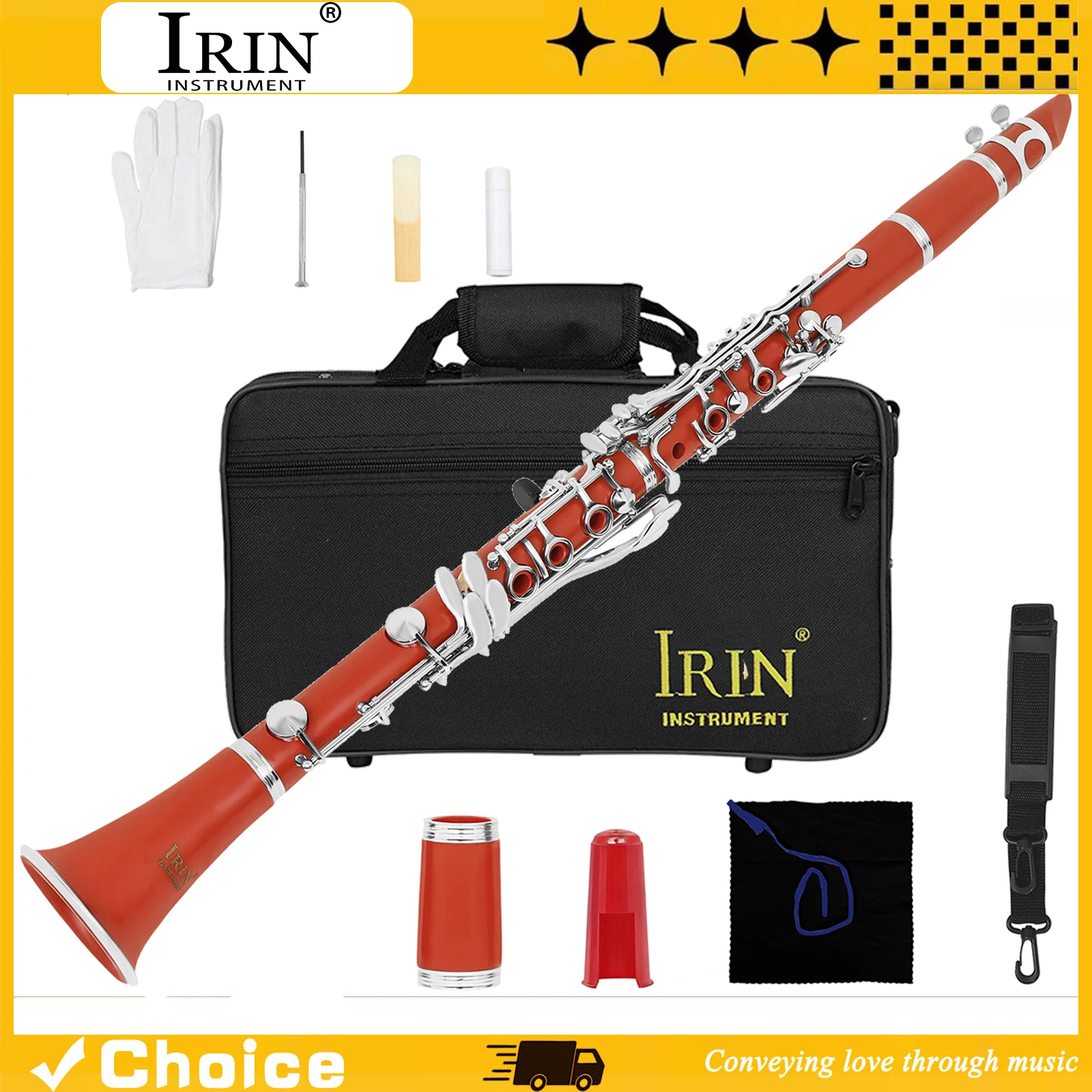 IRIN Clarinet Bb 17 Keys 6 Rings Key with Dual Barrel Italian Pads & Imported Springs For Students & Performers