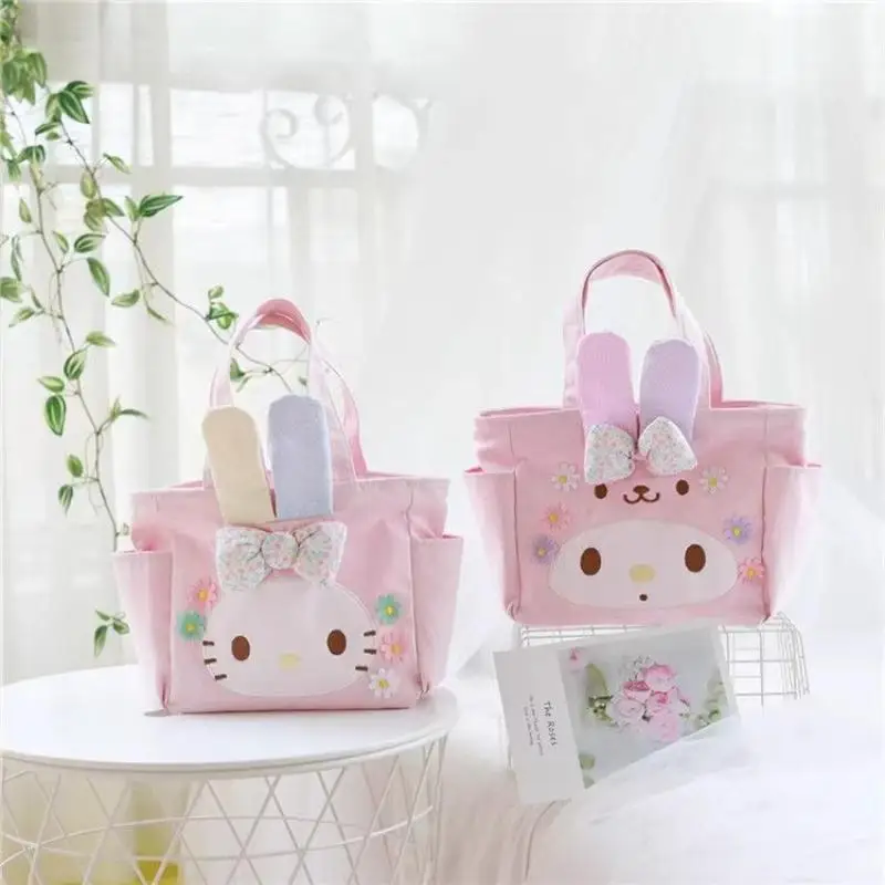 

Sanrio My Melody Cartoon Rabbit Ears Kawaii Handbag Fashionable Light Weight Portable Versatile Lunch Bag Student Bento Tote Bag