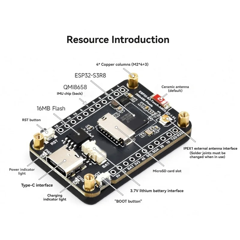 ESP32-S3 AMOLED 1.64-Inch Touch Display Screen Flash-16MB PSRAM-8MB WIFI Bluetooth Wireless Module 280X456 QSPI-AU47