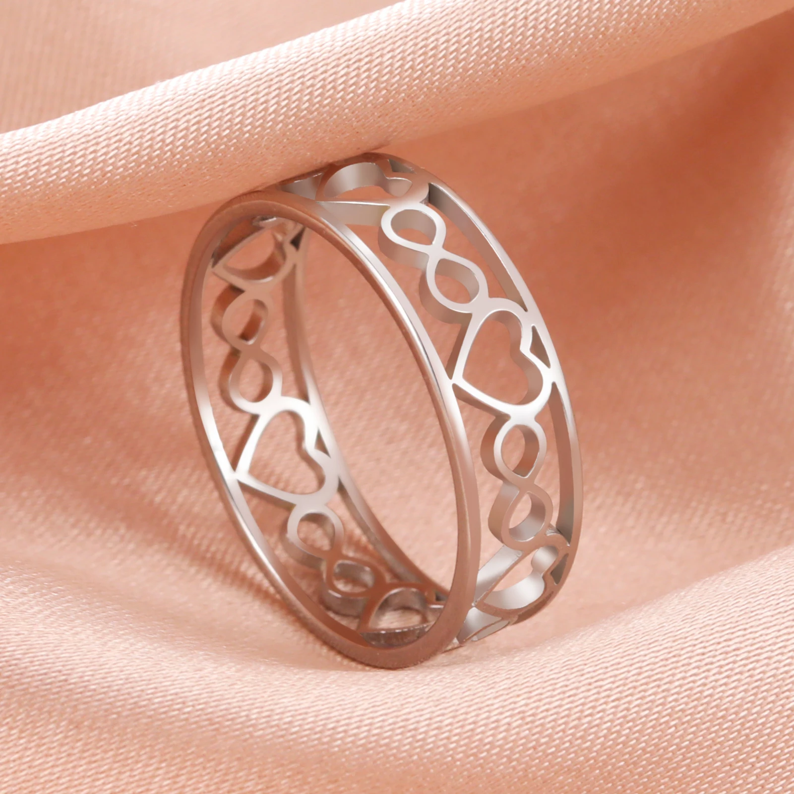 Amaxer رومانسية إنفينيتي القلب خاتم الفولاذ المقاوم للصدأ الحب البنصر للنساء زوجين المشاركة مجوهرات الزفاف هدية حفلة