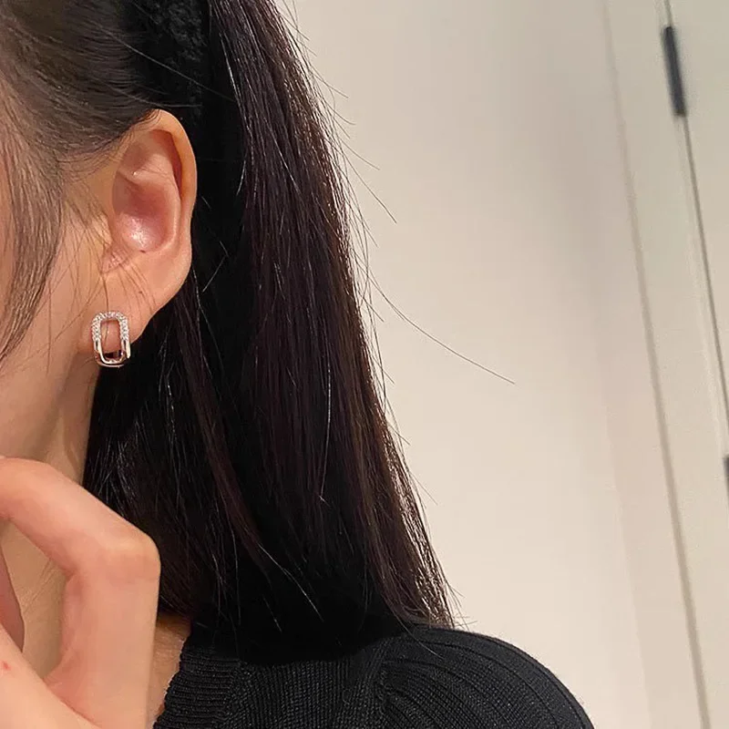 2026 New European and American Simple Geometric Ear Buckle Women\'s Fashion Personality Compact Half Circle Zircon Jewelry