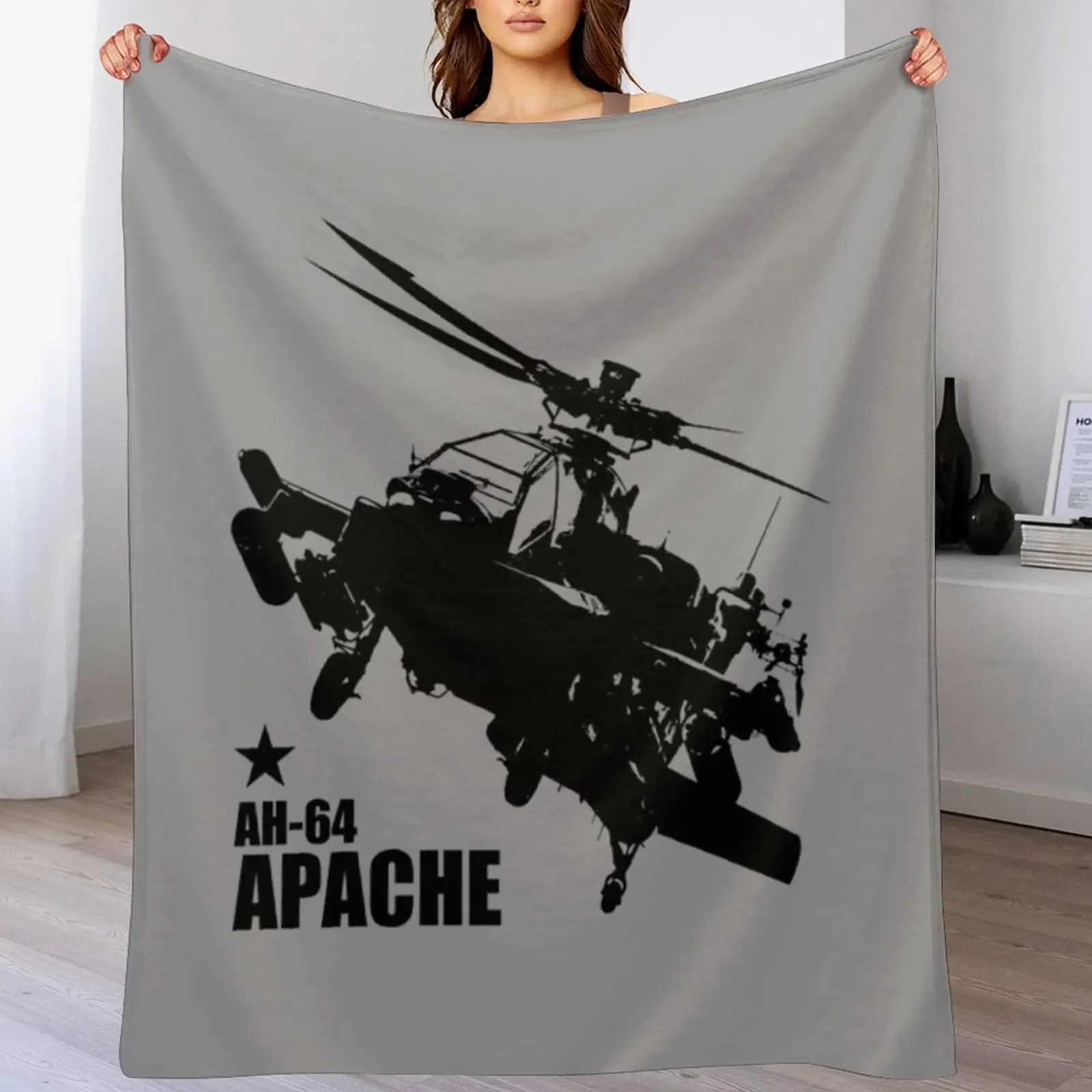 AH-64 Apache (Small logo) Throw Blanket Color Fast Cozy Throw Blanket