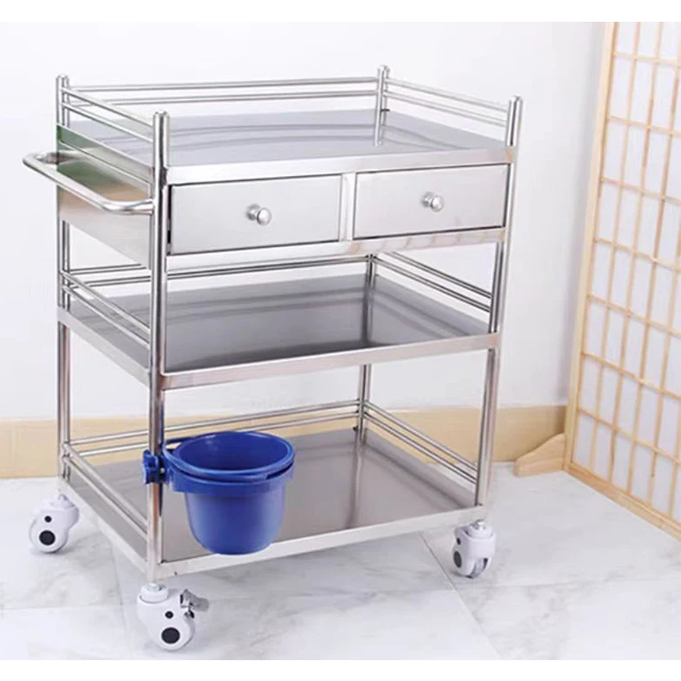 Hospital commercial wheeled industrial trolley medical ambulance laboratory double-sided medicine cart