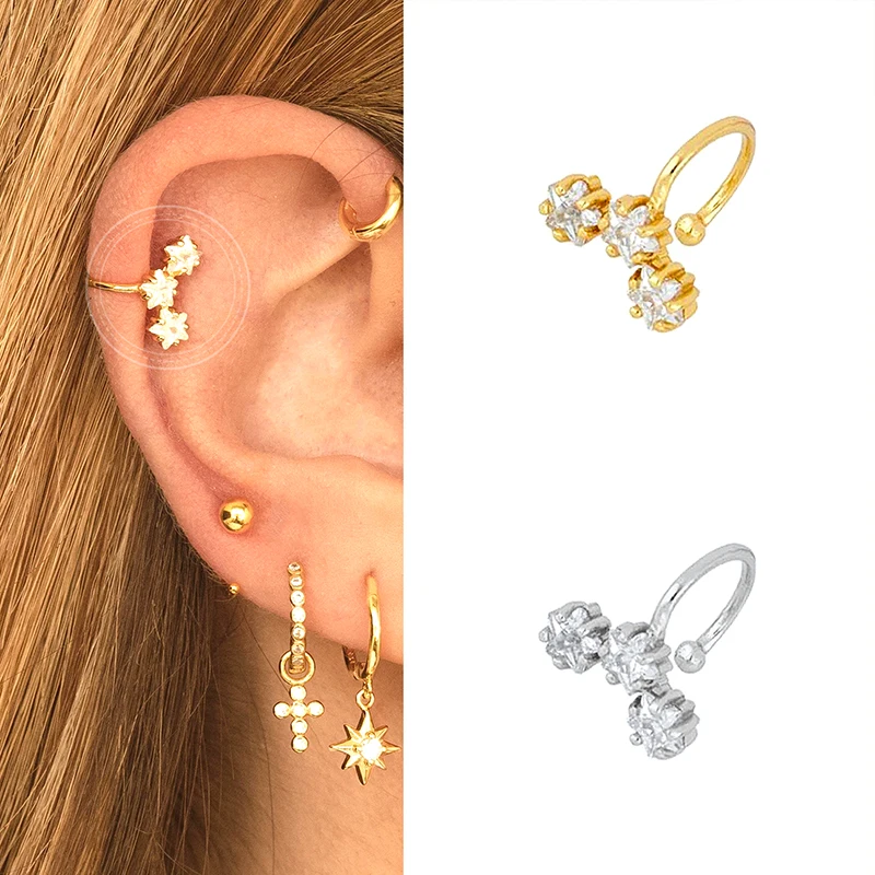 1 Pcs 24k Gold Plated Star Zircon Clip On Earrings Ear Cuff Without Piercing Earrings For Women Unisex Minimalist Jewelry