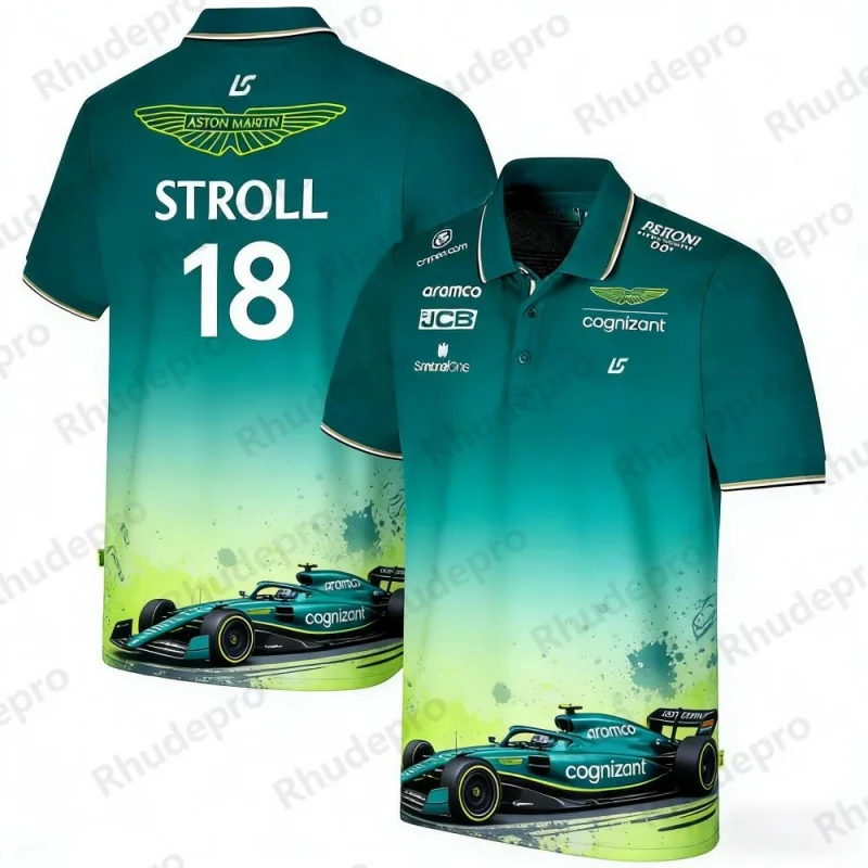 

Aston Martin Racing Team Training Street Style Button Polo Shirt Fernando Alonso 14 Men's And Women's Short Sleeve Clothing
