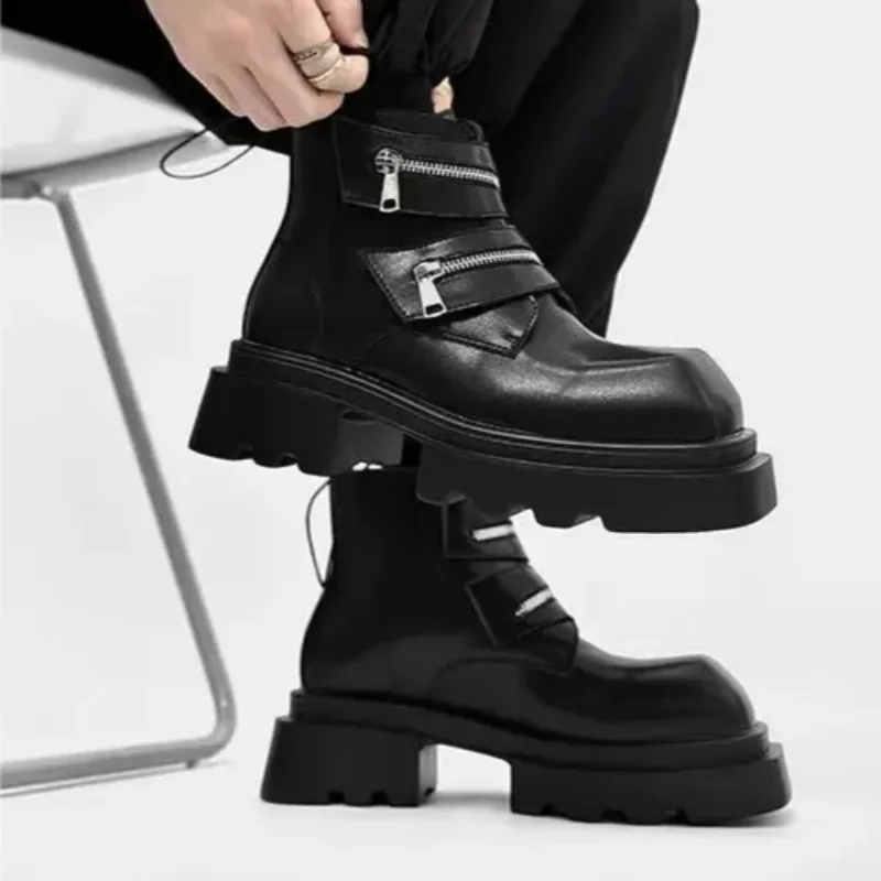 أحذية رجالية عالية الجودة مصمم أزياء الرجال دراجة نارية الأحذية الراقية رجالي تشيلسي الأحذية ديربي أحذية من الجلد عادية بوتاس Hombre #6