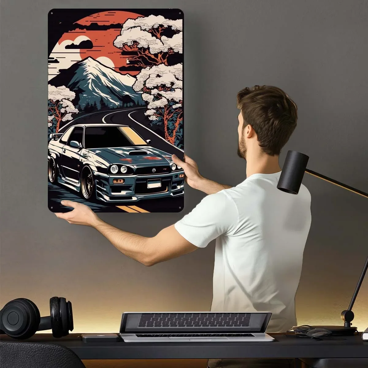 Nissan Skyline GTR R34 Metal Sign Car Poster Interior Retro Tinplate Sign for Garage Wall Art Decoration Gaming Room Decoration