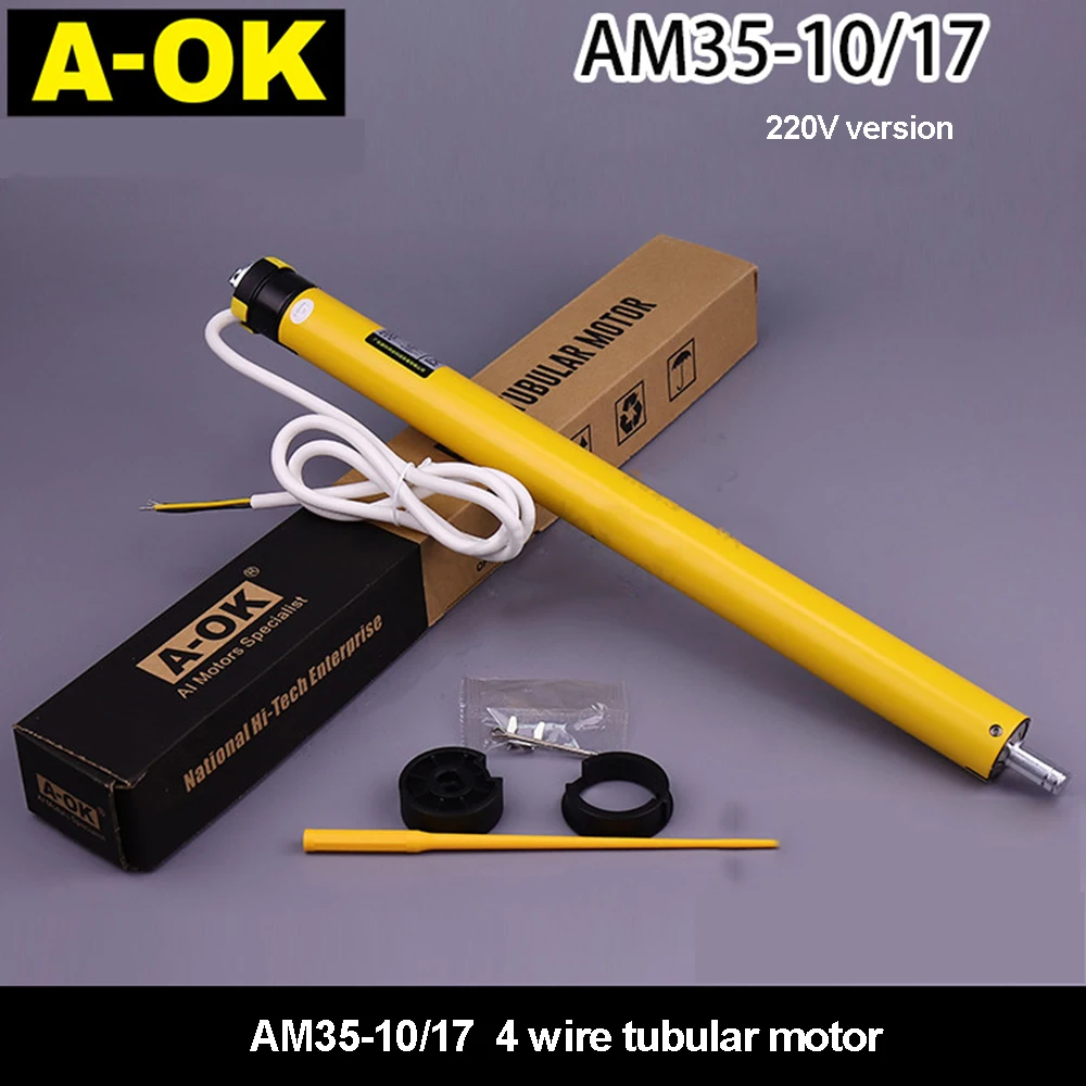 AOK AM35 10/17 4 Wire Rolling Tubular Motor for Roller Shade Blind, 220/230V 50/60Hz, 4 Wires Motor, for 43/45/47/50mm Tube