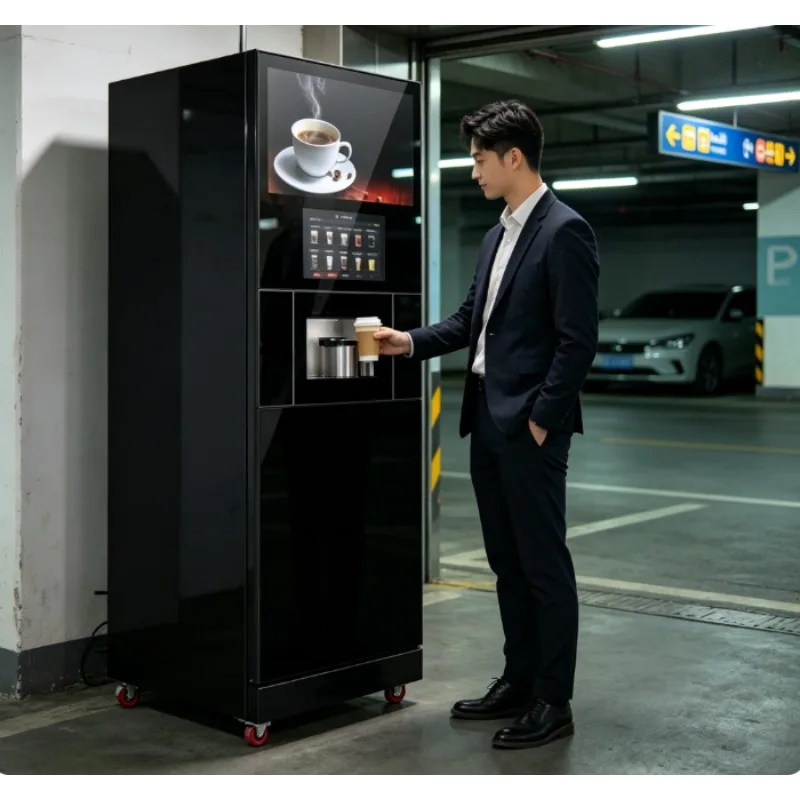Self Service Coffee Vending Machine Fresh Bean Grinding 21.5 Touch Screen Built-in Cooling for Office and Shopping Mall