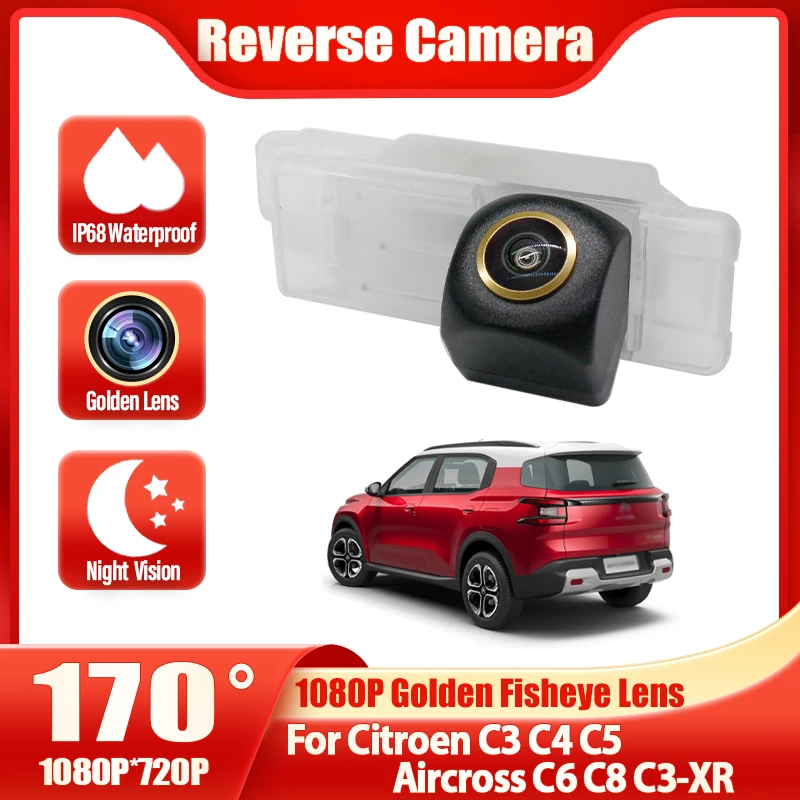 170° Vehicle Reverse Camera For Citroen C3 C4 C5 Aircross C6 C8 C3-XR CCD 1080P FishEye Car Rear View Camera HD Night Vision