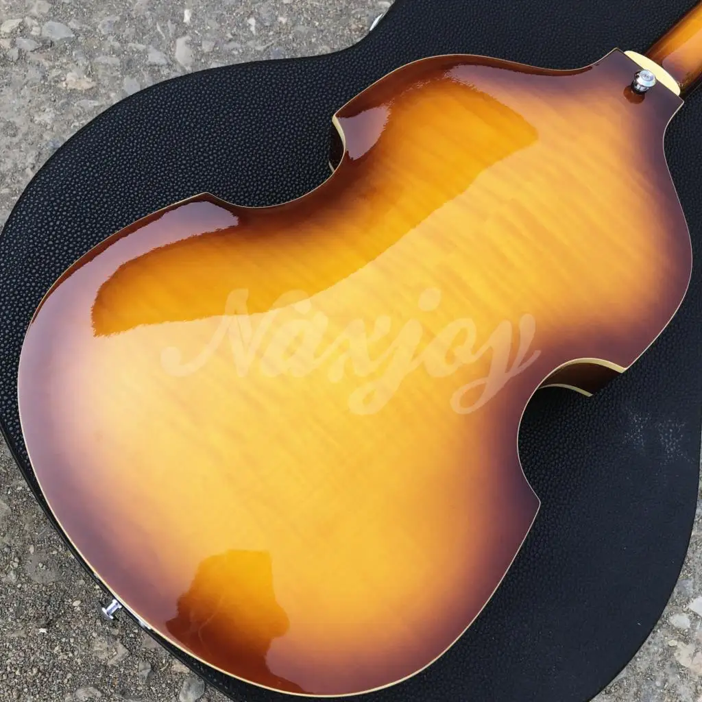 Hofner Sunset Flame Maple 4 Strings Bass Hollow Body Vintage CT Violin BB2 Electric Bass Guitar