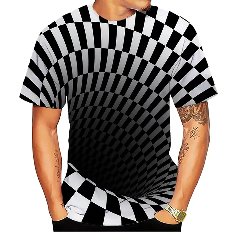 Funny Illusion Graphic T Shirt for Men 3D Printed Art Optical T-shirt Y2k Clothes Tops Harajuku Fashion Street Tee Tops