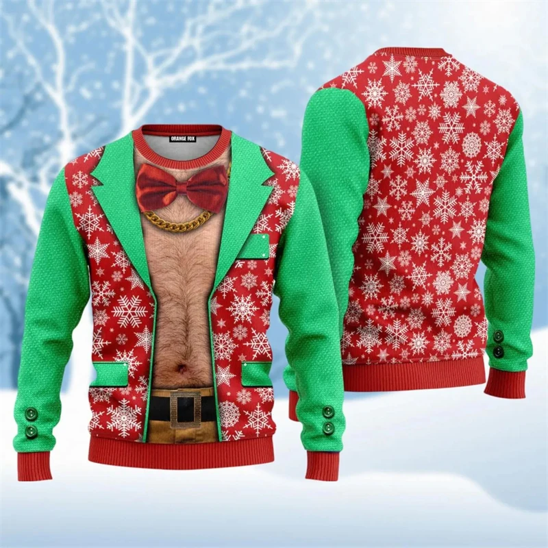 Funny Cosplay Muscle Santa Claus Ugly Sweater Festival Personality Humour Pullover Sweatshirt Christmas Clothing Fashion Top