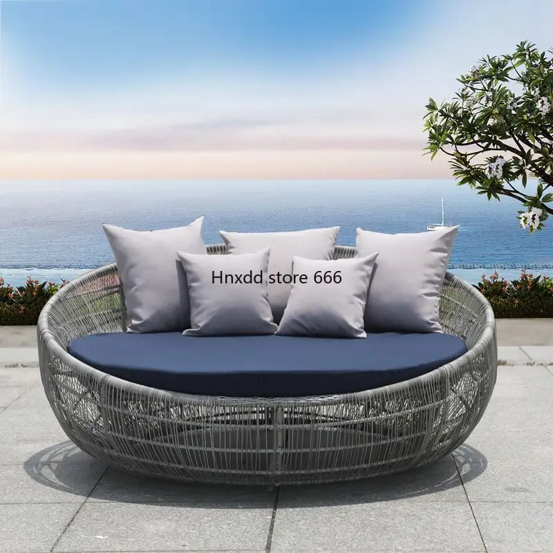 Villa open-air balcony rattan round bed designer outdoor garden