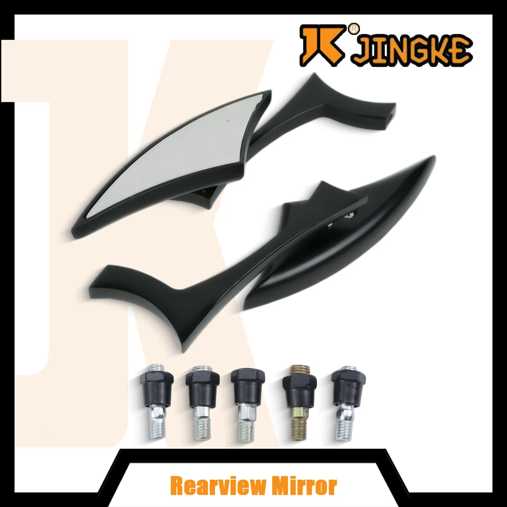 

Black Spear Triangle Lightning Motorcycle Rearview Side Mirrors for Harley Dyna Wide Glide, Honda, Kawasaki, Suzuki