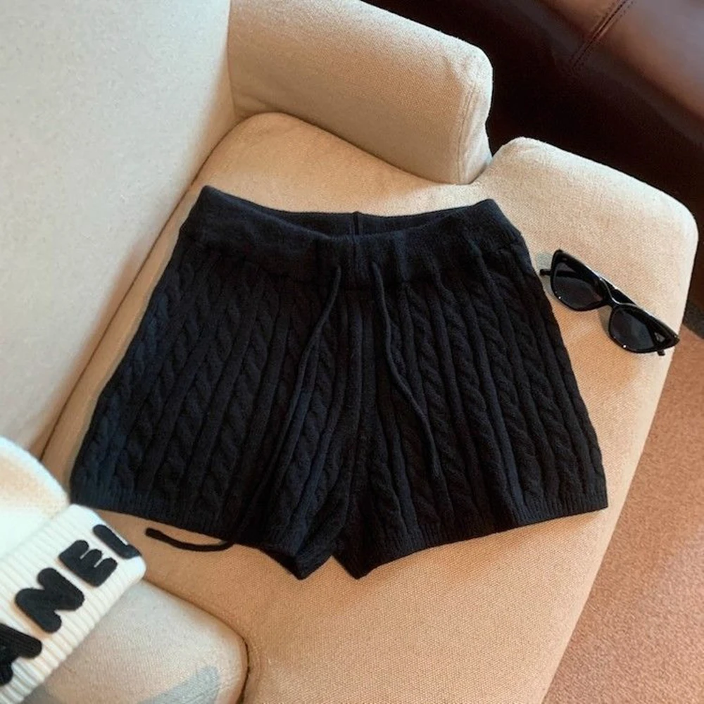 Neue Damen-Strickshorts, vielseitige Strickshorts, lockere, weit geschnittene, lässige Minishorts für Damen – Detail 8