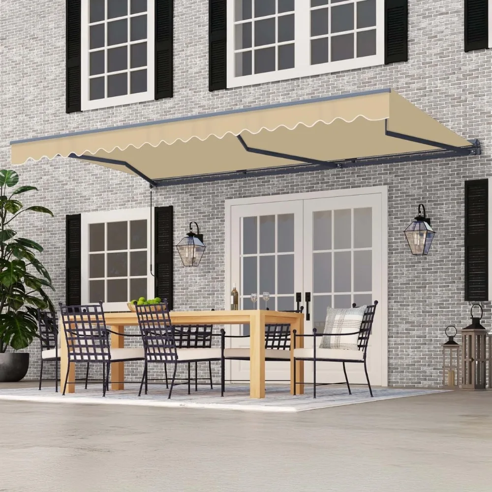 

20x10 Ft Motorized Retractable Patio Awning, Remote Control Electric Motor & Manual Crank, LED Lights, Patio Awning