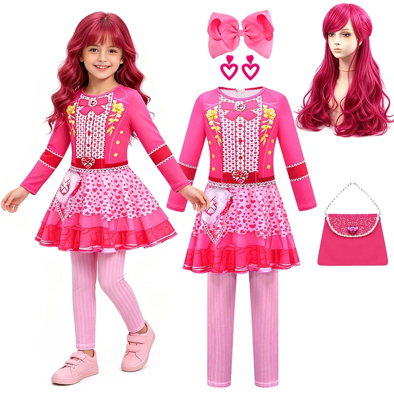 Kids Descendants Pink Princess Dress for Girls Halloween Cosplay Carnival Party Stage Performance Masquerade Chidren's Costume