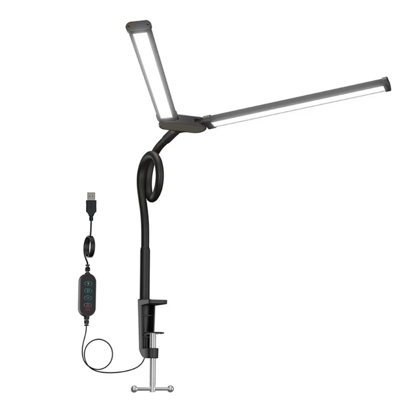 LED Clamp Light With Double Gooseneck 10 Level Dimmable Desk Lamp For Efficient