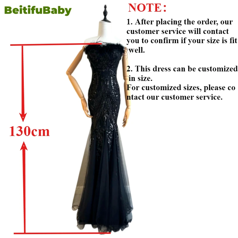 BeitifuBaby Retro Women\'s Evening Dresses Light Luxury Vestidos Elegantes Strapless Feather Neck Mermaid Lace Skirt Banquet Gown