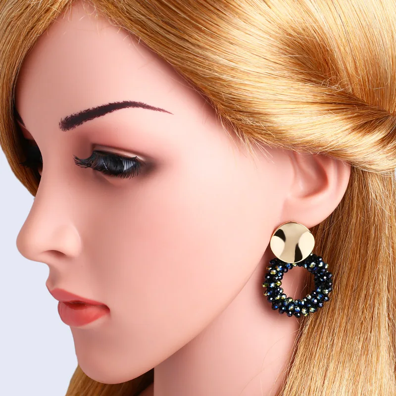 FLOLA  Lott Oorbellen for Woman Gold Plated Crystal Beaded Earrings Bohemia Jewelry Brincos Handmade Round Drop Earring ersp46