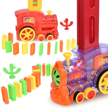 Domino train vehicle set kids sound light automatic laying domino bricks colorful domino blocks game toy set for boys girls gift