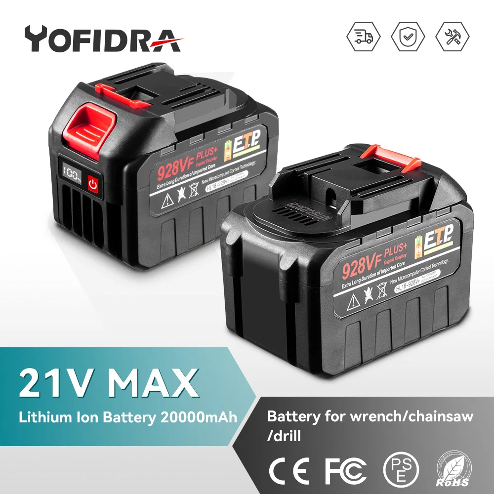 20V 928VF 388VF Plus Rechargeable Battery 30000mAh 20000mAh With LED Power Display For Makita 18V Power Tool Battery EU Plug