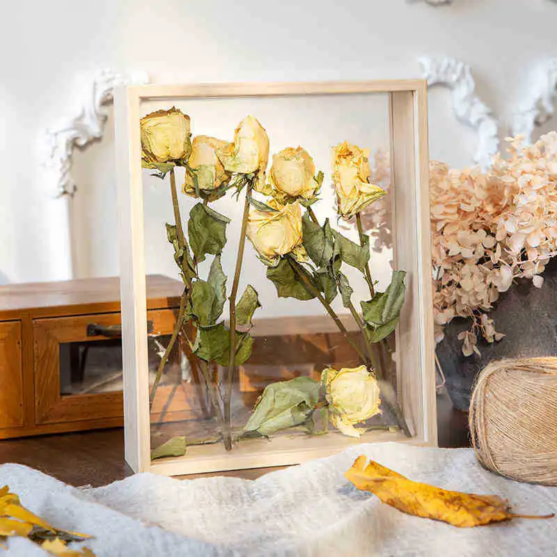 Wooden Transparent Flower Frame, Double Plexiglass Design