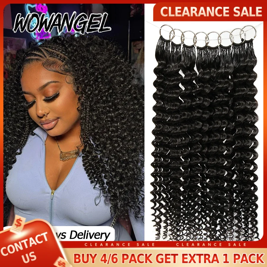 Cabello Humano Crochet Deep Wave para Trenzar Rizado Invisible Nudo Pre Separado Sin Nudo Extensiones con Hilo