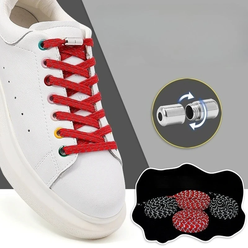 

1Pair Reflective Shoelace Without Ties Capsule Lock Flat Elastic Laces Sneakers Kid Adult Casual Shoes Sports Shoestring