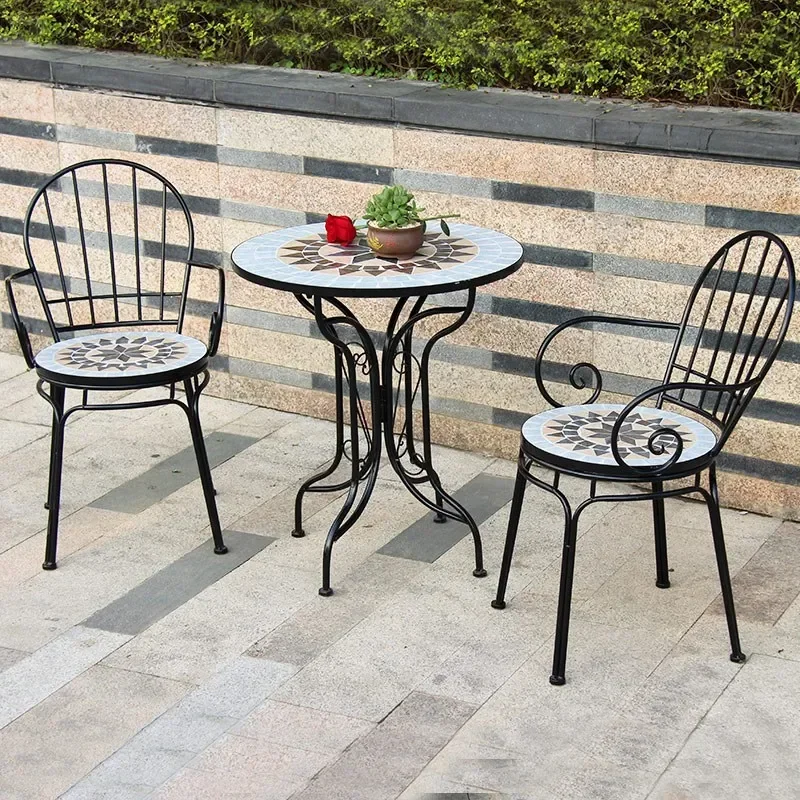 European-Style Iron Mosaic Garden Garden Table and Chair Combination Internet Celebrity Pastoral Balcony Outdoor Small round