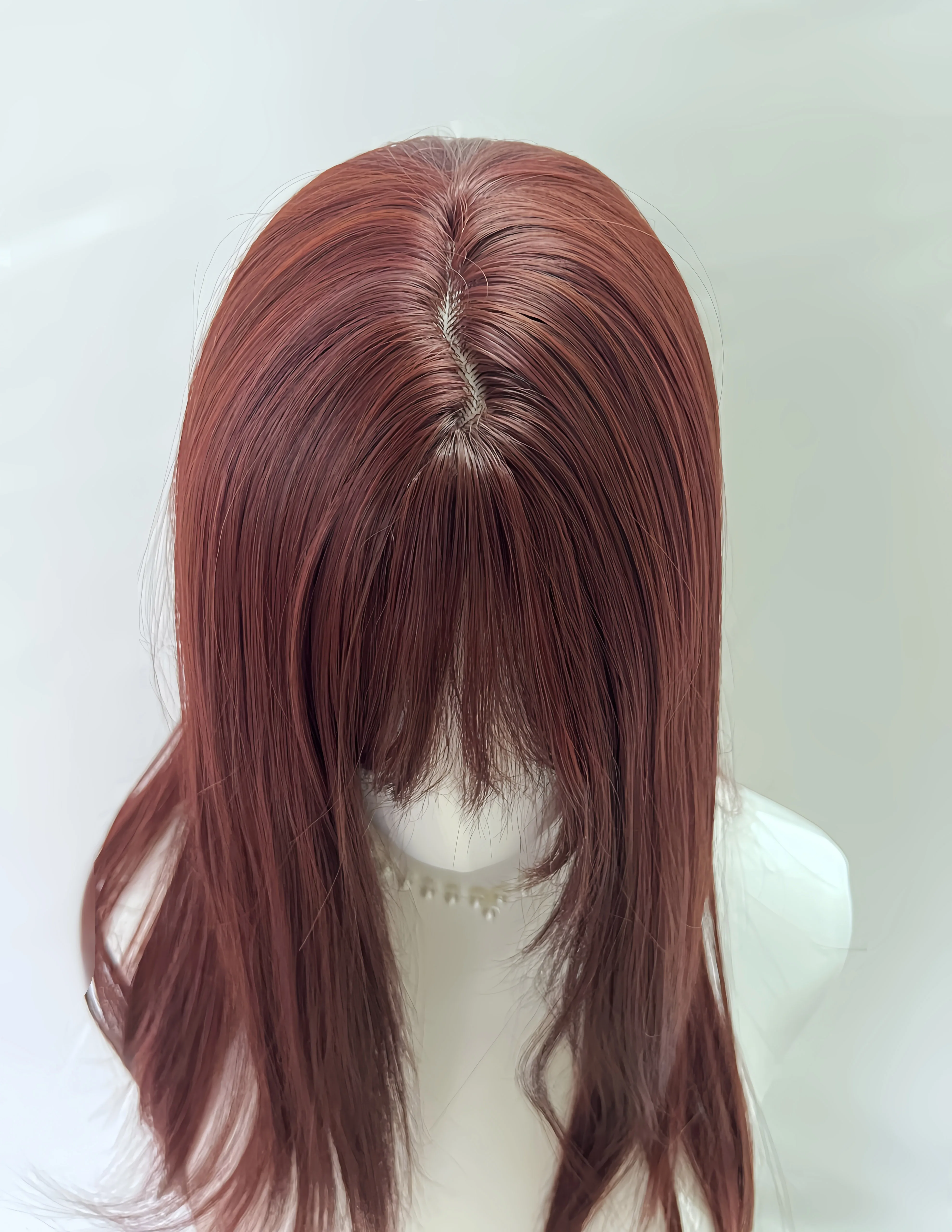 بورجوندي شعر مستعار أحمر للنساء طويل مستقيم عقال شعر مستعار مع الانفجارات لوليتا مقاومة للحرارة بيروكات صناعية للفتيات الاستخدام اليومي حفلة #3