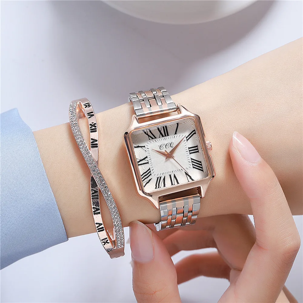 Women\'s Fashion Roman Design Square Watches Room Gold Alloy Strap Luxury Ladies Quartz Wristwatches Qualities Female Clock