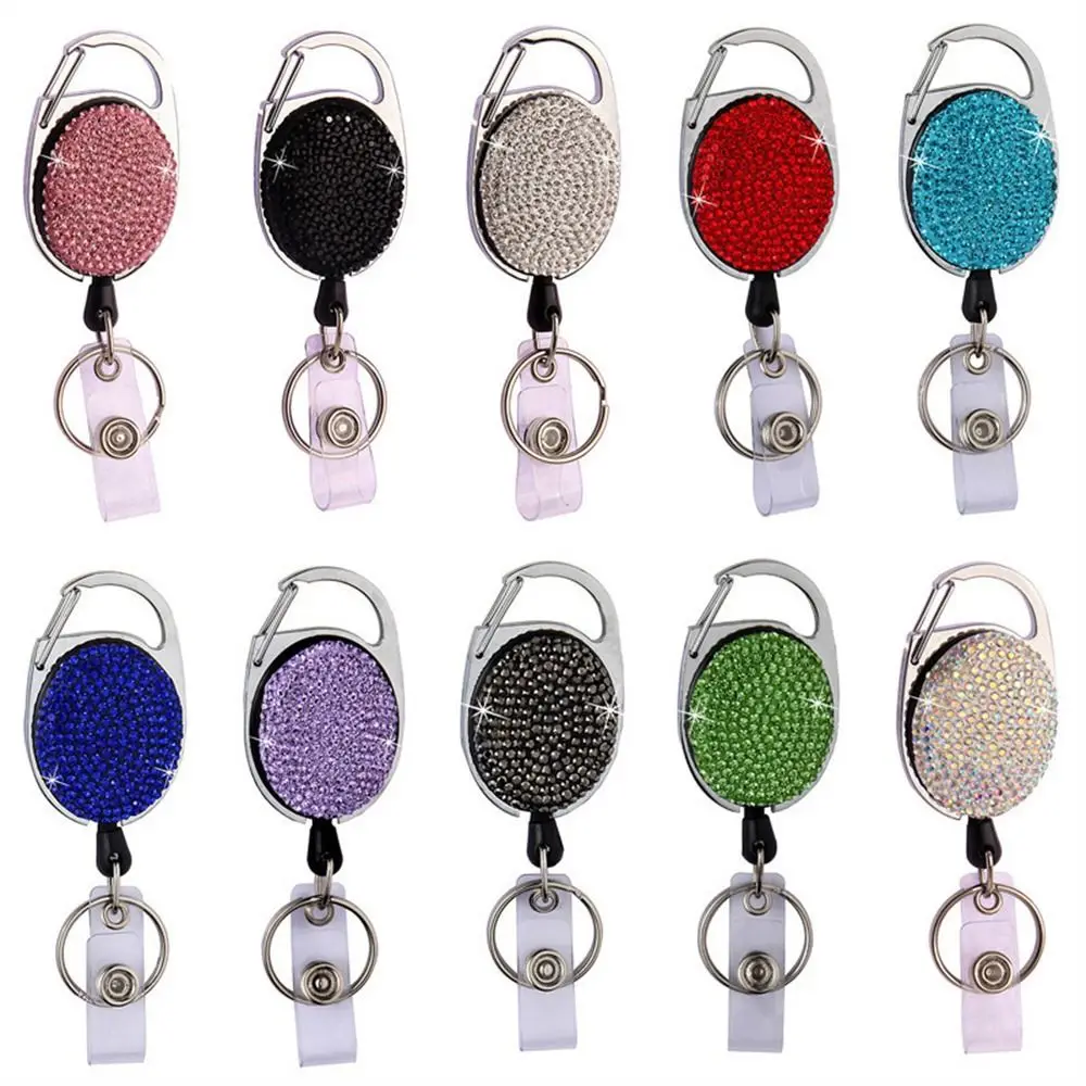 Fashion Color Crystal Rhinestones Badge Reel Name Tag Work Card Retractable Badge Holder Bling Sparkle ID Card Holders Hospital