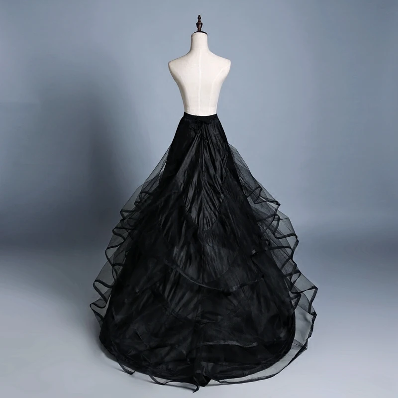 Jupon de mariage noir avec queue, jupe en filet de paupières rétro vintage, Tutu, copain patients, 2 cerceaux avec Sofia, vente en gros, en stock