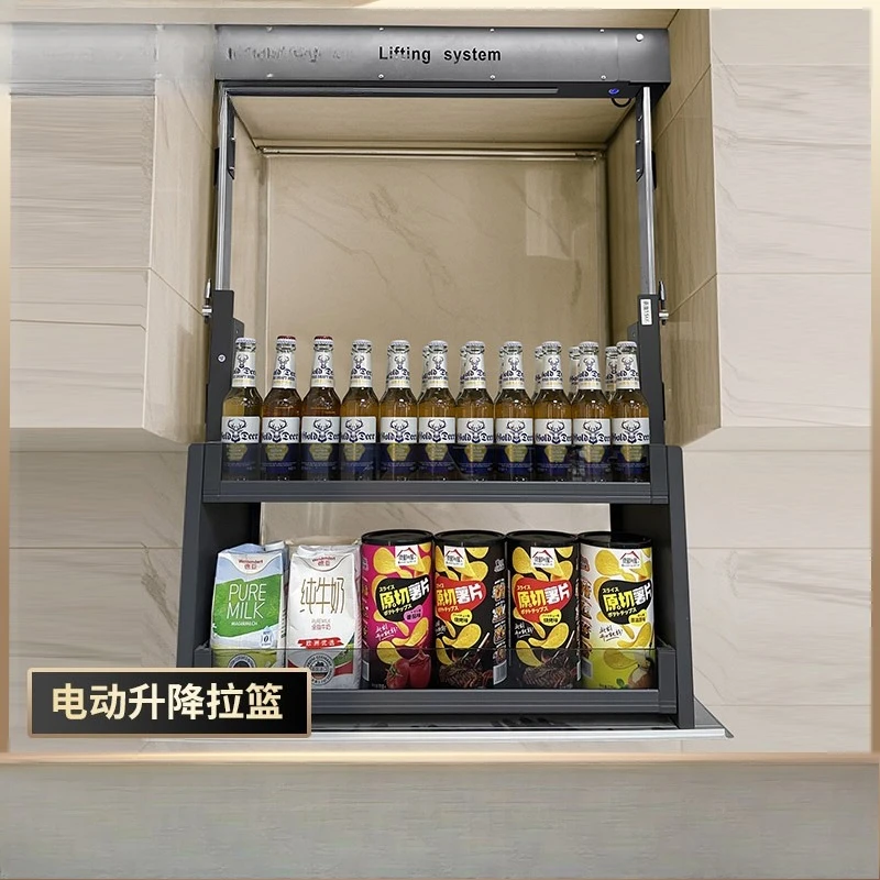 Oland Kitchen Hanging Cabinet Electric Lifting Basket Smart Touch Automatic Vertical Pull-down Seasoning Cabinet Pull Basket