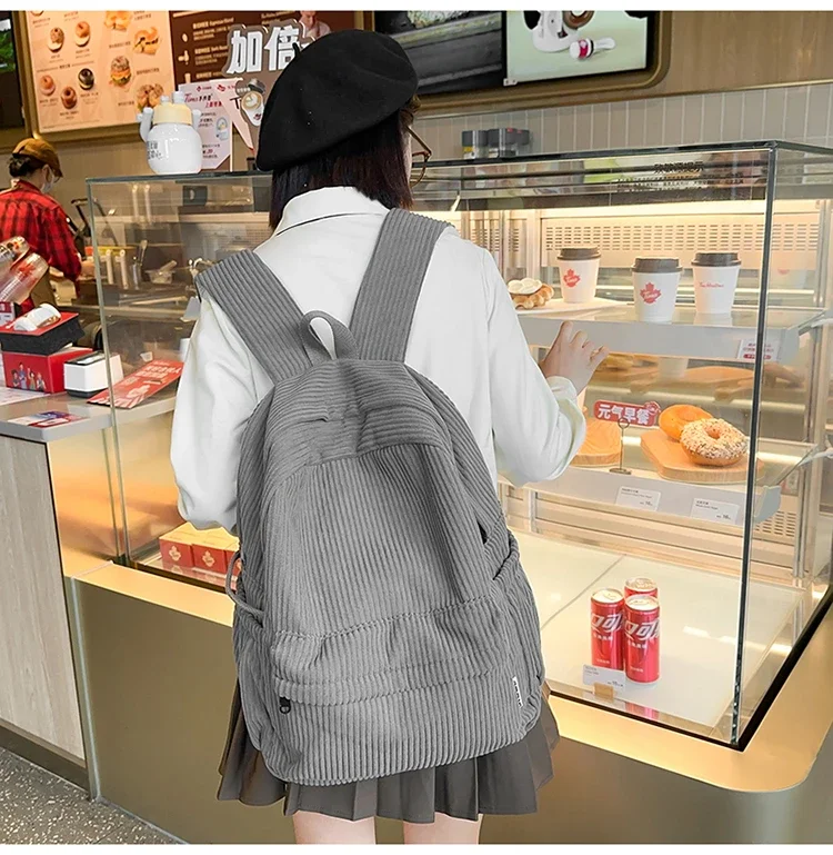 Solid Nylon Soft Sewing Thread Zipper School Bags 2026 High Quality Large Capacity Bags Corduroy Casaul Softback Youth Backpack