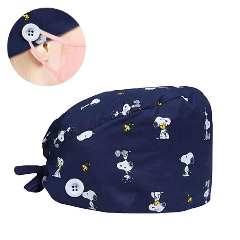 Snoopy Operating Cap Unisex Tooth Dentist Scrub Caps Cotton Print Operating Room Hat for Men Women Nursing Medical Surgicals Cap