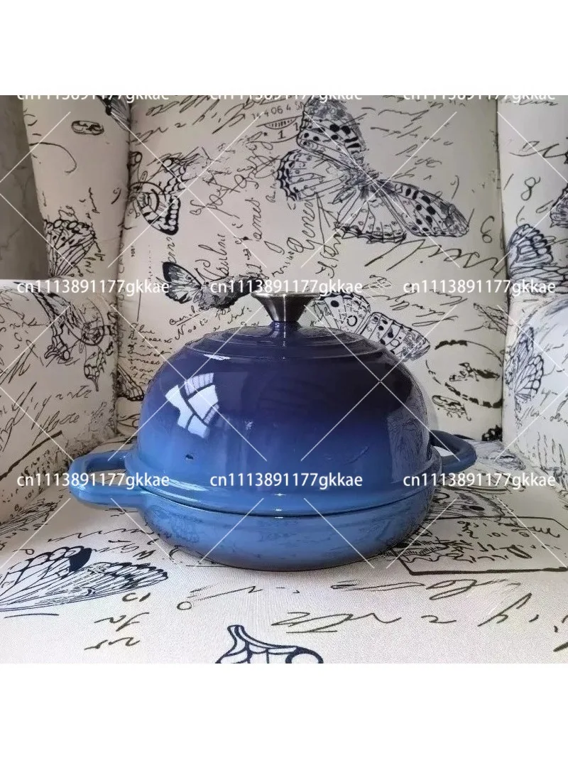 24cm Enamel Cast Iron Pot Flat Bottom Bread Baking Pan Seafood Pot for Oven Gas Electric Stove