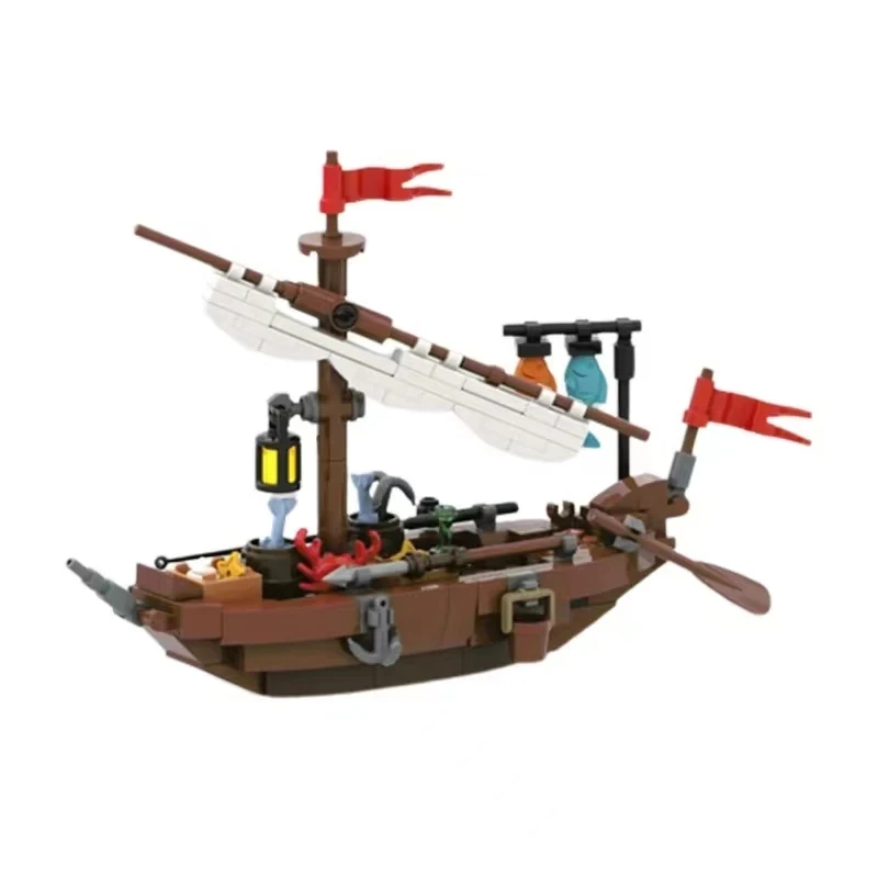 MOC Medieval Small Fishing Boat Building Blocks Street View Military Castle Pirate Soldier FiguresAccessories Bricks Toys Boys