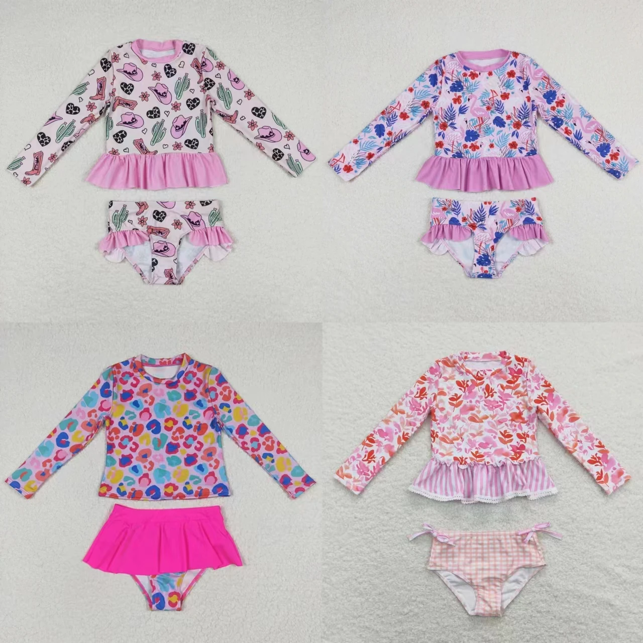 

Wholesale Baby Girls Bathing Suit Clothing Infant Toddler Long Sleeves Tops Swimsuit Kids Ruffle Shorts Swimwear Summer Set