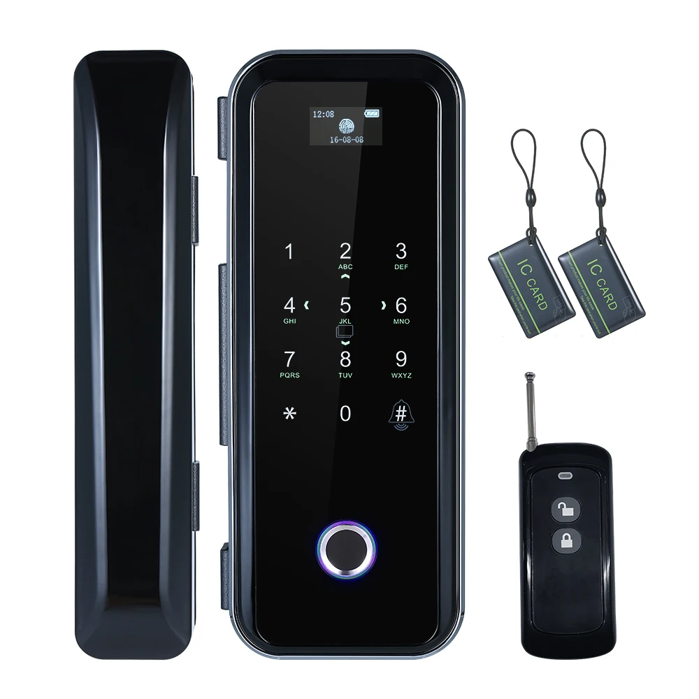 

Glass Door Smart Fingerprint Lock 4 Ways Unlock Remote Control Anti-peep Anti-decode Audio Navigation Touchscreen Password Lock